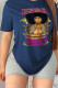 Navy Blue Daily Party Print Patchwork O Neck T-Shirts