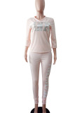 Red Casual Print Patchwork V Neck Half Sleeve Two Pieces