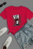 Red Street Print Patchwork Letter O Neck T-Shirts