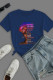 Navy Blue Casual Street Print Patchwork O Neck T-Shirts