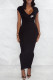 Black Fashion Casual Print Basic V Neck Short Sleeve Dress