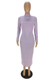 Pink Fashion Casual Solid Basic O Neck Long Sleeve Dresses