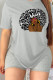 Grey Casual Street Print Patchwork Letter O Neck T-Shirts