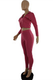Watermelon Red Fashion Casual Solid Patchwork Long Sleeve Two Pieces