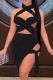 Black Fashion Sexy Solid Hollowed Out Backless Halter Sleeveless Two Pieces