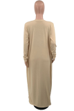 Champagne Sexy Solid Patchwork Spaghetti Strap Long Sleeve Three Pieces