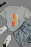 Red Street Print Patchwork O Neck T-Shirts