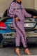 Purple Fashion Casual Print Patchwork Zipper Collar Long Sleeve Two Pieces