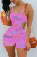 Pink Fashion Sexy Print Backless Spaghetti Strap Skinny Romper