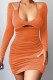 Tangerine Red Sexy Solid Hollowed Out Patchwork Frenulum Halter Pencil Skirt Dresses