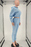 Light Blue Casual Solid Split Joint Hooded Collar Long Sleeve Two Pieces