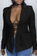 Black Fashion Casual Solid Cardigan Turndown Collar Outerwear