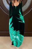 Rose Red Casual Print Patchwork V Neck Long Sleeve Dresses