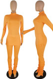 Yellow Casual Solid Patchwork Slit Fold Half A Turtleneck Long Sleeve Two Pieces
