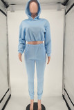 Light Blue Casual Solid Split Joint Hooded Collar Long Sleeve Two Pieces