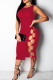 Red Fashion Sexy Solid Hollowed Out O Neck Vest Dress