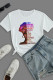 White Casual Street Print Patchwork O Neck T-Shirts