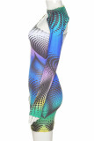 Colour Sexy Print Patchwork Asymmetrical Collar Pencil Skirt Dresses
