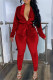 Red Fashion Casual Solid Patchwork V Neck Long Sleeve Two Pieces