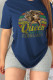 Navy Blue Casual Daily Character Print Patchwork Letter O Neck T-Shirts