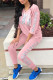 Pink Casual Print Patchwork V Neck Half Sleeve Two Pieces