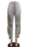 Grey Casual Solid Hollowed Out Split Joint Flounce High Waist Pencil Patchwork Bottoms