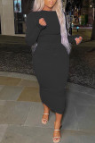 Pink Fashion Casual Solid Basic O Neck Long Sleeve Dresses