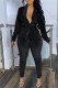 Black Fashion Casual Solid Patchwork V Neck Long Sleeve Two Pieces