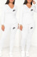 White Fashion Casual Print Patchwork V Neck Long Sleeve Two Pieces