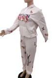 Light Pink Casual Print Patchwork Hooded Collar Long Sleeve Two Pieces
