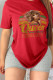 Red Casual Daily Character Print Patchwork Letter O Neck T-Shirts