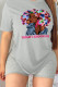 Grey Fashion Street Character Patchwork O Neck T-Shirts