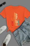 Red Street Print Patchwork O Neck T-Shirts