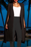 Black Fashion Casual Solid Slit Turn-back Collar Long Sleeve Two Pieces