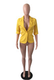 Yellow Fashion Casual Solid Cardigan Turndown Collar Outerwear