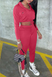 Watermelon Red Fashion Casual Solid Patchwork Long Sleeve Two Pieces