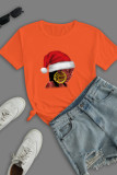Red Daily Party Print Patchwork O Neck T-Shirts