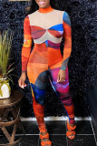 Colour Sexy Print Patchwork See-through Mesh Half A Turtleneck Regular Jumpsuits
