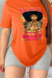 Red Daily Party Print Patchwork O Neck T-Shirts