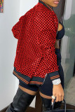 Red Street Plaid Print Patchwork Zipper Outerwear