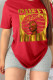 Red Fashion Street Print Patchwork Letter O Neck T-Shirts