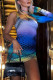 Colour Sexy Print Patchwork Asymmetrical Collar Pencil Skirt Dresses