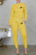 Yellow Fashion Casual Print Patchwork Fold O Neck Long Sleeve Two Pieces