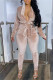 Khaki Fashion Casual Solid Patchwork V Neck Long Sleeve Two Pieces