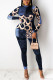 Blue Casual Print Patchwork O Neck Long Sleeve Two Pieces
