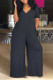 Black Fashion Casual Solid Basic V Neck Regular Jumpsuits