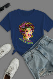 Grey Casual Daily Print Patchwork O Neck T-Shirts