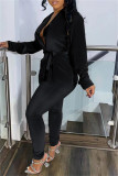 Red Fashion Casual Solid Patchwork V Neck Long Sleeve Two Pieces