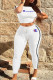 White Fashion Casual Patchwork Basic O Neck Short Sleeve Two Pieces