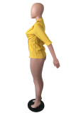 Yellow Fashion Casual Solid Cardigan Turndown Collar Outerwear